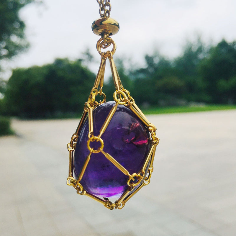 Unisex pendant necklace, crystal cage style, rose gold, versatile spiritual jewelry