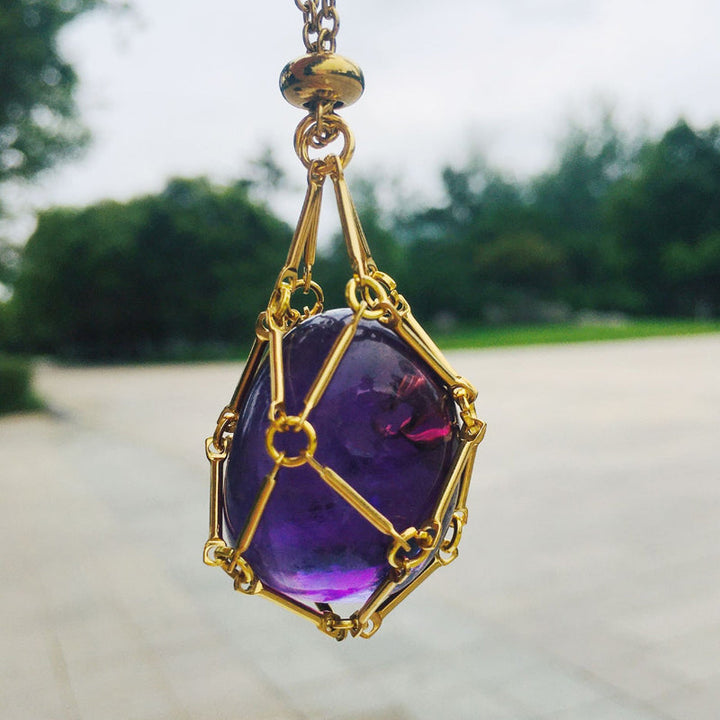 Unisex pendant necklace, crystal cage style, rose gold, versatile spiritual jewelry
