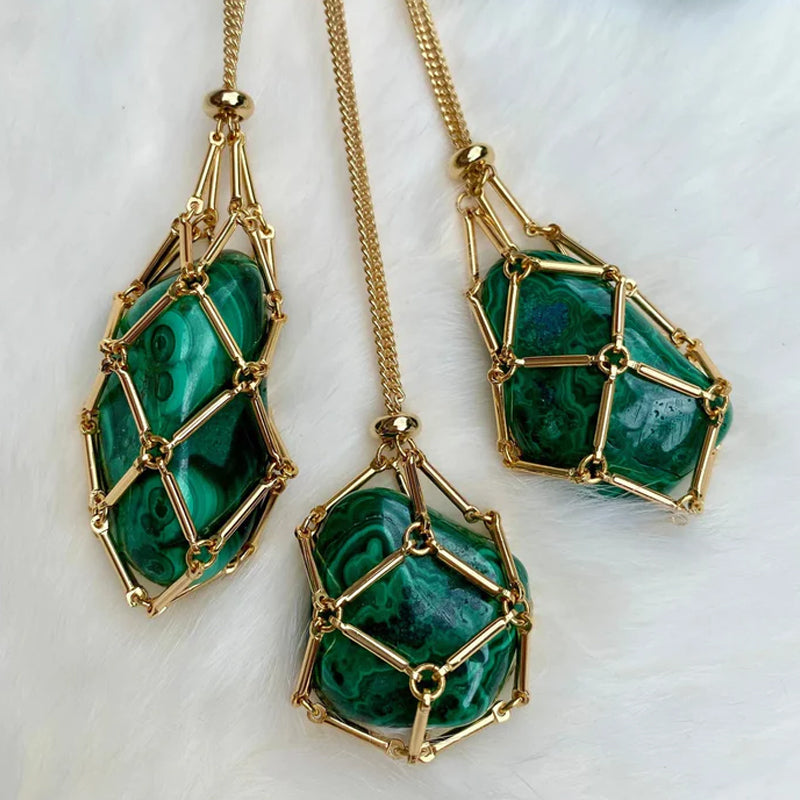 Antique bronze crystal cage pendant, empty, on a matching chain, vintage style accessory