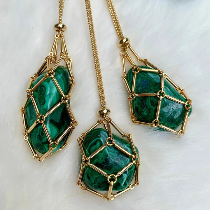 Antique bronze crystal cage pendant, empty, on a matching chain, vintage style accessory