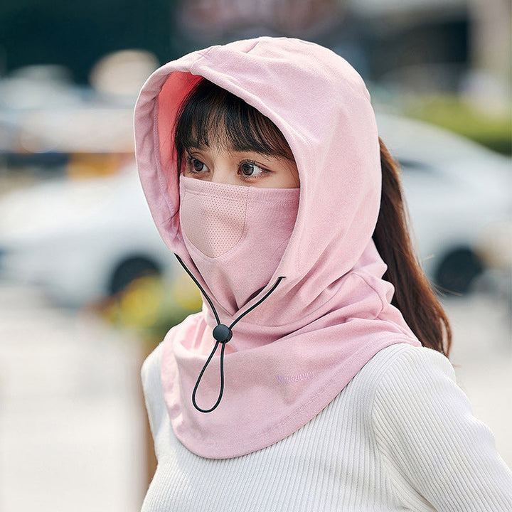 Thermal cycling neck warmer and integrated hood, essential for cold weather activity