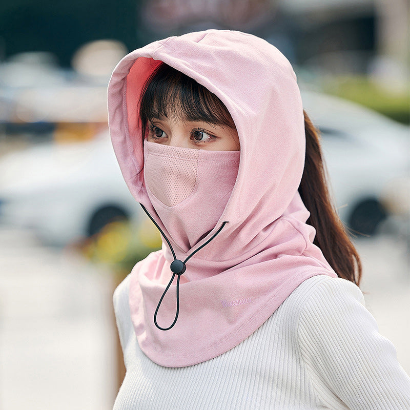 Black cycling accessory: hooded face mask and neck warmer, durable material