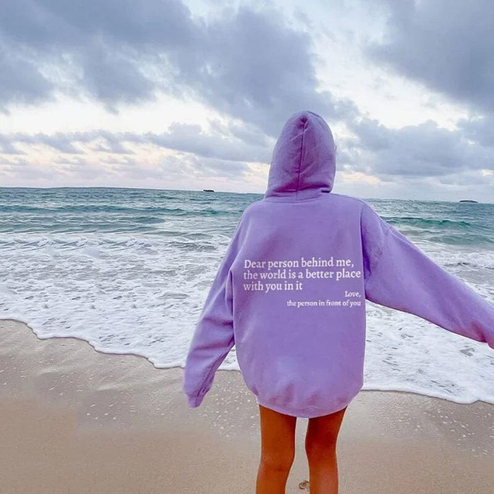 Man wearing 'Dear Person Behind Me' long sleeve top, inspirational apparel, gift idea