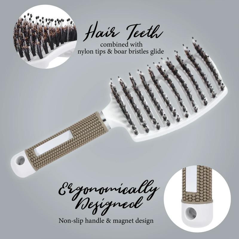 Eco-friendly detangling hair brush with natural bristles, suitable for all hair types and textures