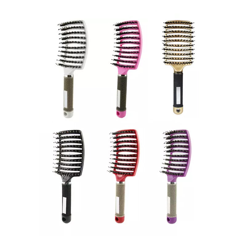 Professional-grade unisex detangling hair brush, using natural bristles for superior hair health & shine
