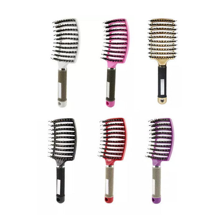 Professional-grade unisex detangling hair brush, using natural bristles for superior hair health & shine