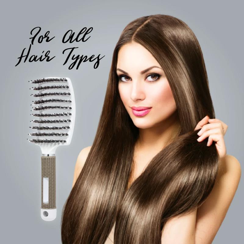 Scalp massage detangling brush with natural bristles, enhancing blood flow & promoting healthy hair