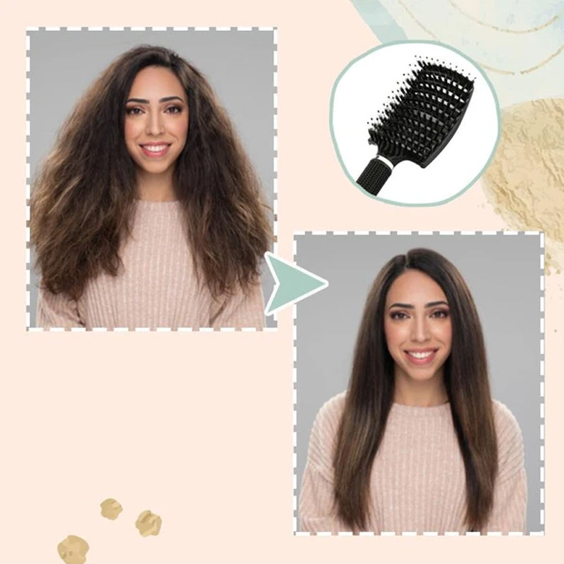 Portable natural bristle detangling hair brush, excellent for travel & everyday hair care routines