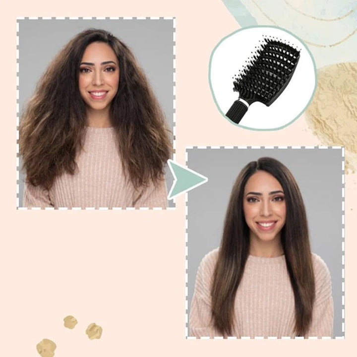 Portable natural bristle detangling hair brush, excellent for travel & everyday hair care routines