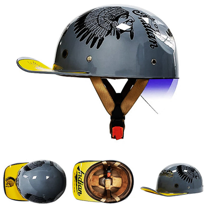 Comfortable & safe DOT approved motorcycle baseball half helmet for all riders.