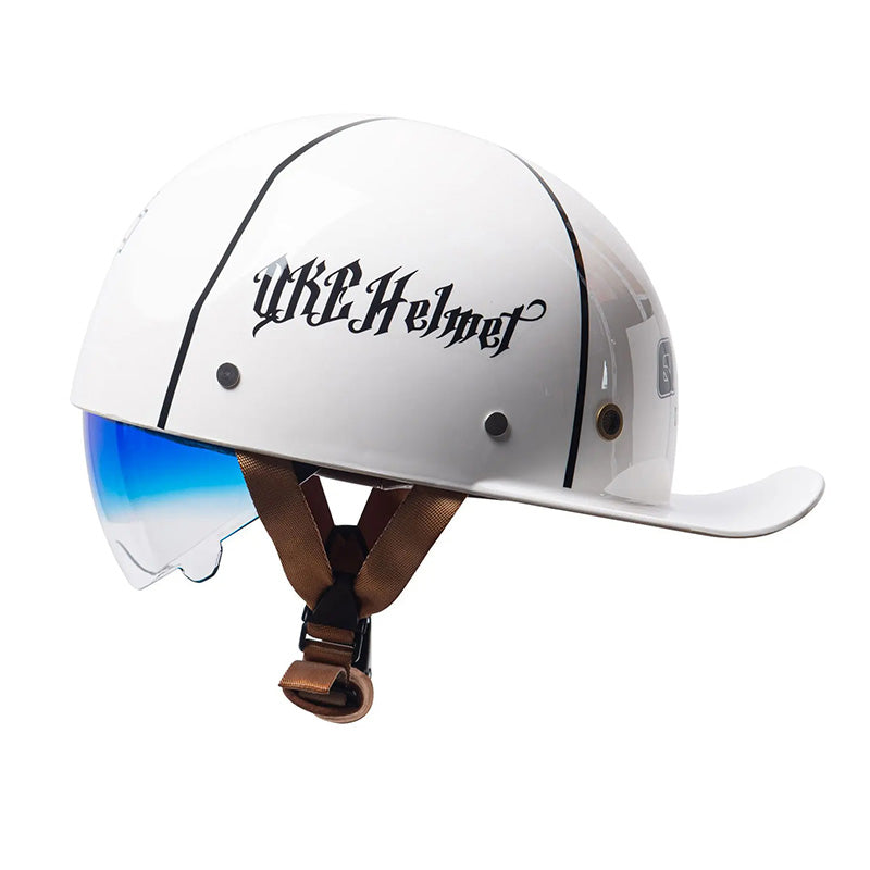 Riding protection: DOT approved baseball half helmet for motorcycles.