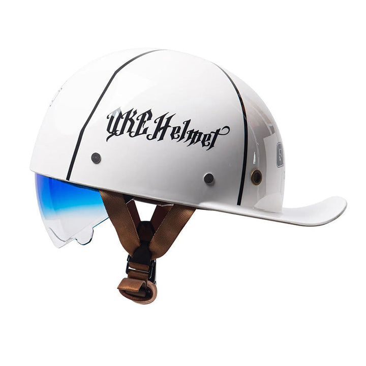 Riding protection: DOT approved baseball half helmet for motorcycles.
