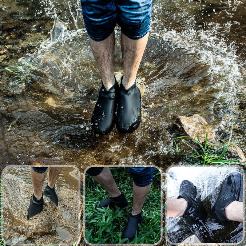 DryStep mud guard shoe covers protecting sneakers from dirt & wet conditions during outdoor adventures.