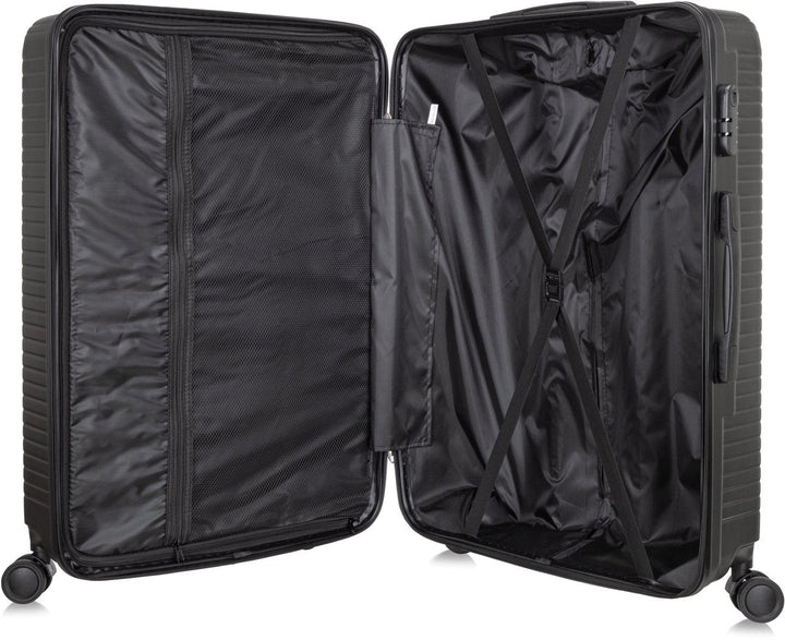 Close-up of a secure TSA lock on a stylish carry-on spinner suitcase, essential for travel.