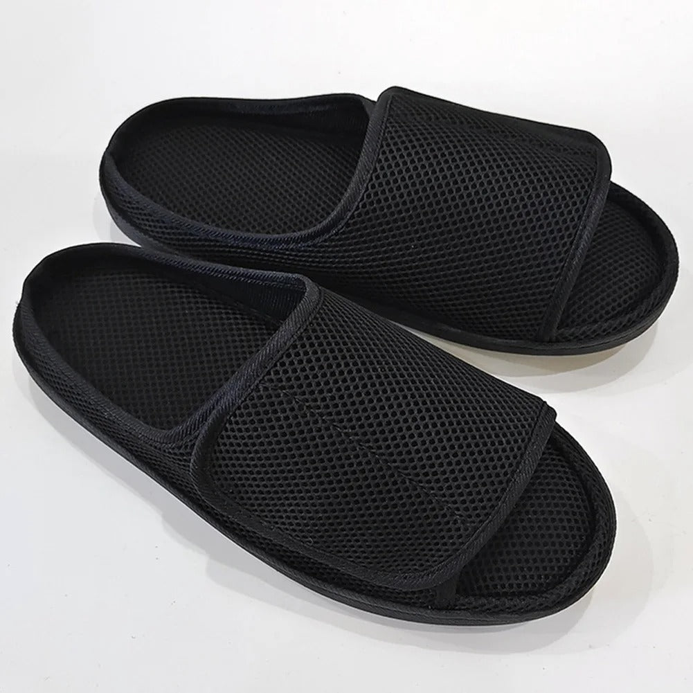 Adjustable comfort unisex slippers, ideal for swollen & diabetic feet. Easy-wear house shoes with wide fit.