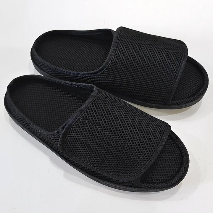 Adjustable comfort unisex slippers, ideal for swollen & diabetic feet. Easy-wear house shoes with wide fit.