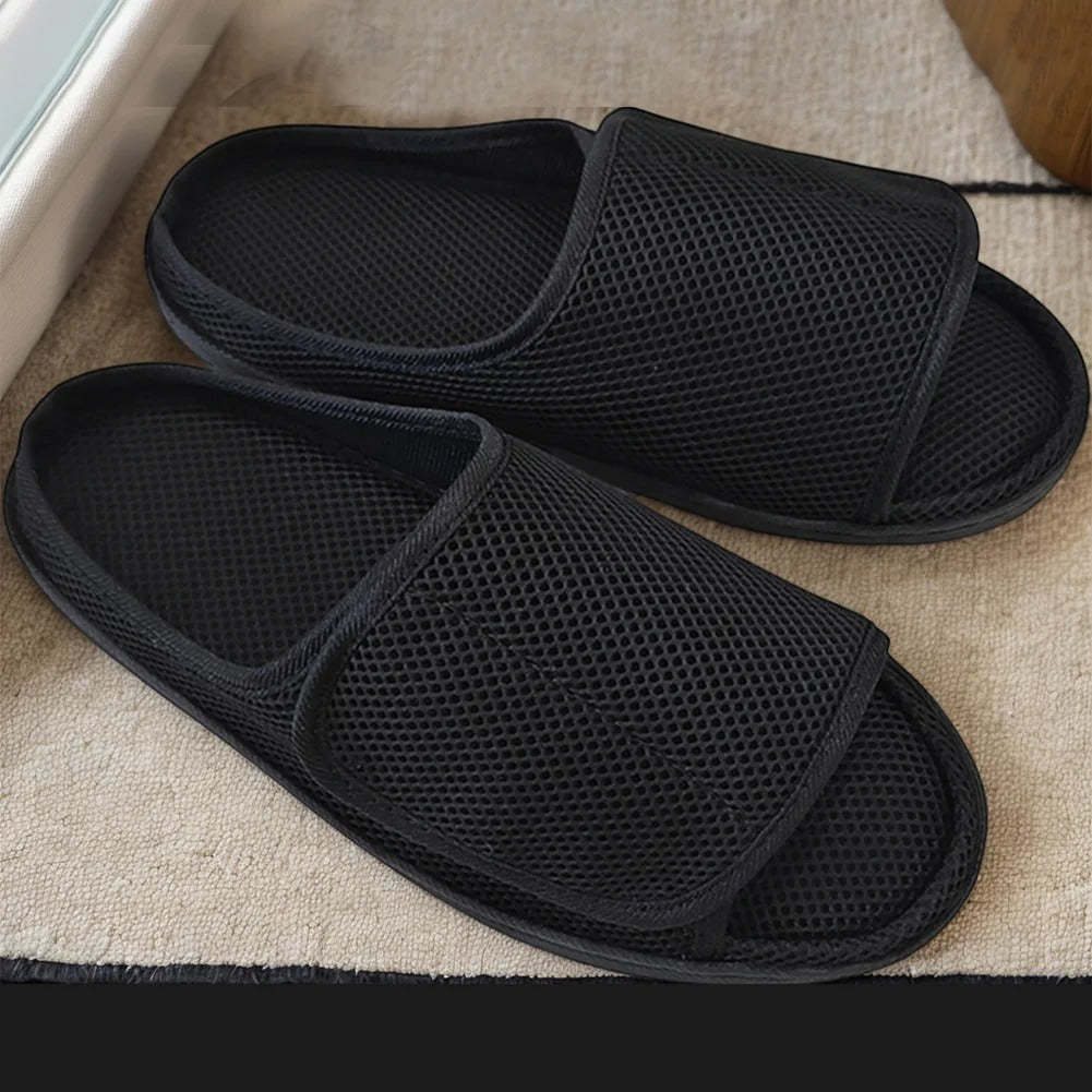 Supportive unisex openable slippers, mobility aid for swollen & diabetic feet. Easy-wear post-surgery footwear.