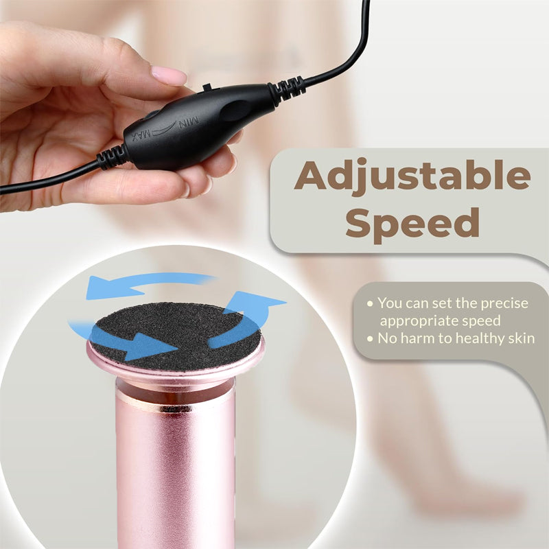 Unisex electric foot callus remover with charging cable and extra heads, a complete beauty tool kit