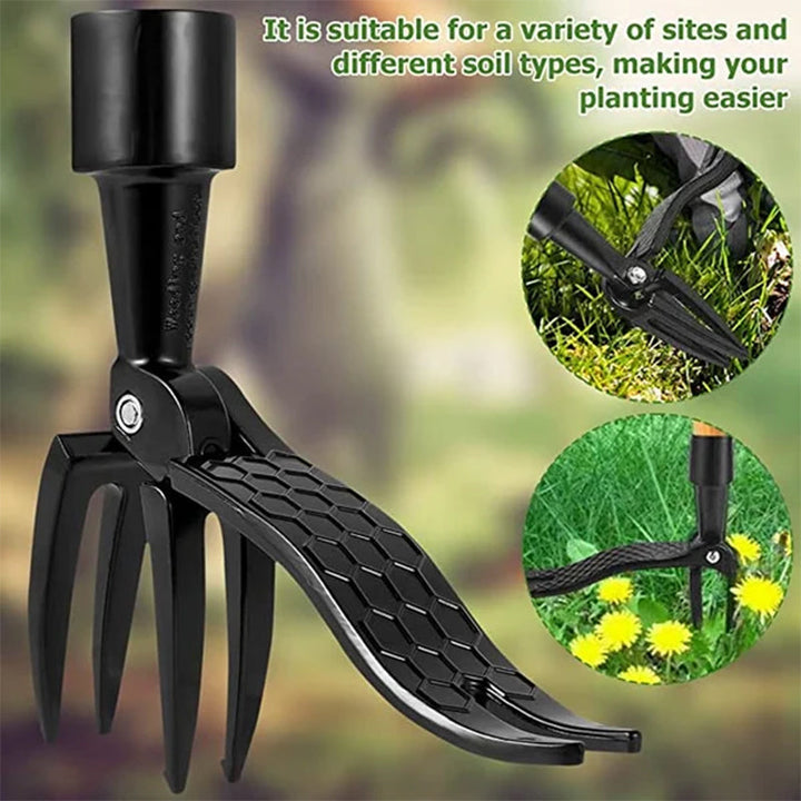Close-up of the ergonomic handle of a detachable weed puller, comfortable for gardening tasks
