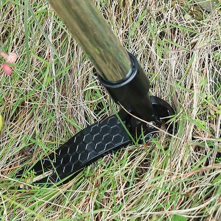 Side view of the ergonomic weed puller tool, highlighting its robust construction for durability