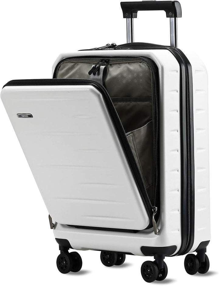 Robust compact luggage: unisex hard shell carry-on, expandable, with convenient front pocket & TSA lock.