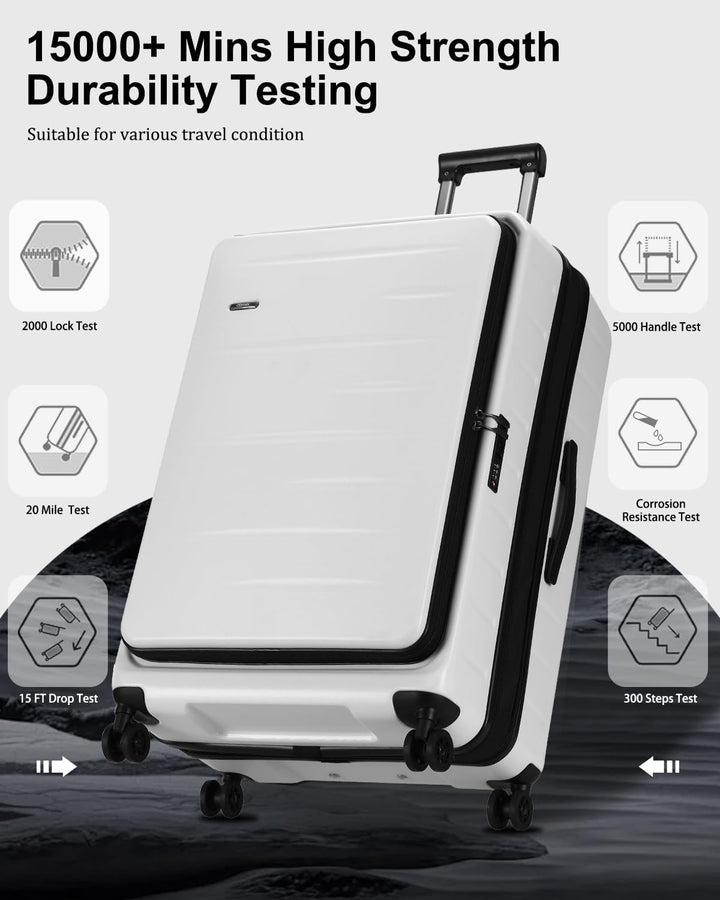 Secure travel hard shell carry-on: expandable design, front pocket, TSA lock, & durable construction.