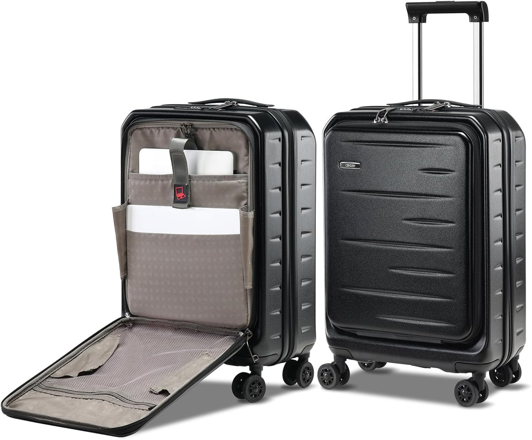 Lightweight expandable hard shell carry-on luggage with smooth spinner wheels & secure TSA lock.