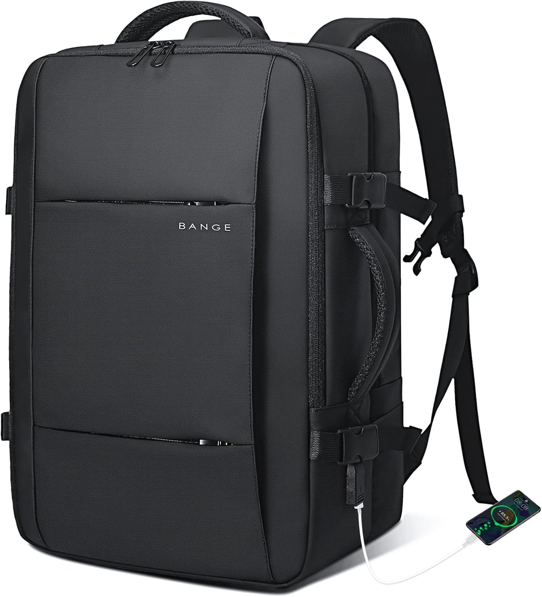 Expandable backpack with top & side handles, offering multiple carrying options.