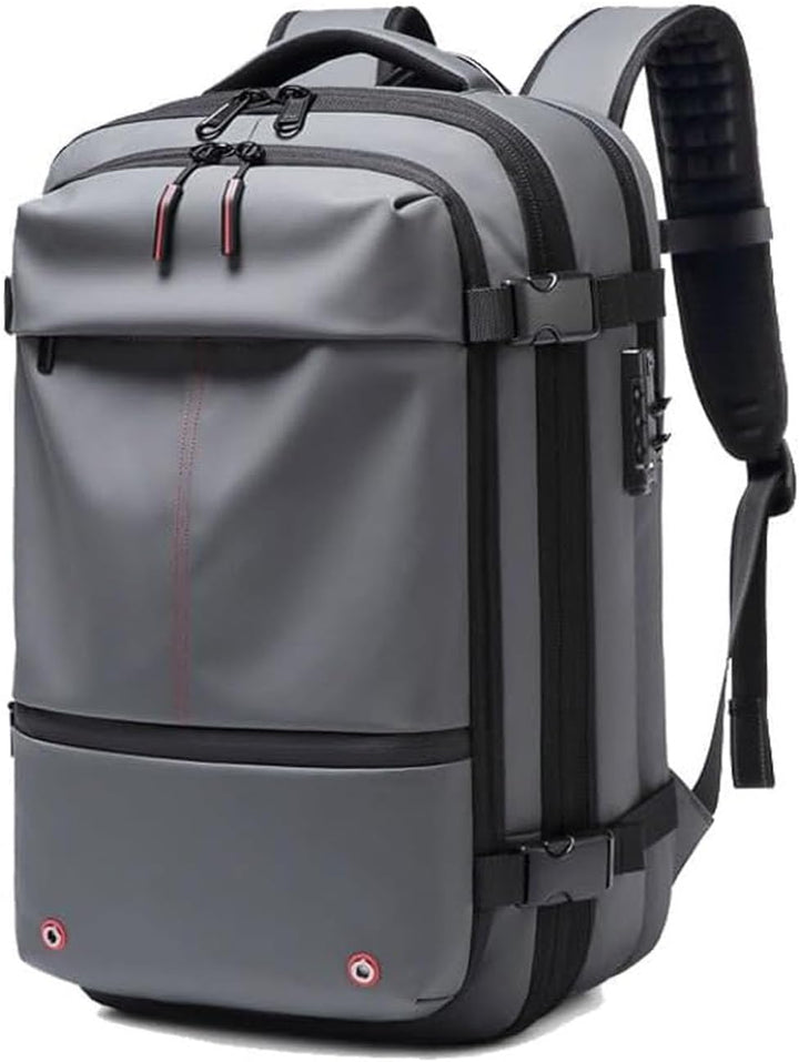 Versatile travel gear: Expandable backpack with anti-theft lock, wet compartment & compression for organized packing.