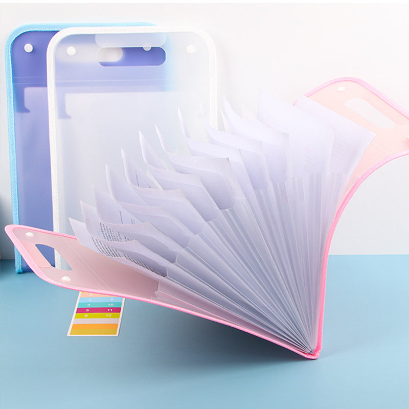 Group of colorful extendable waterproof document organizers, 13 pockets, for versatile document storage
