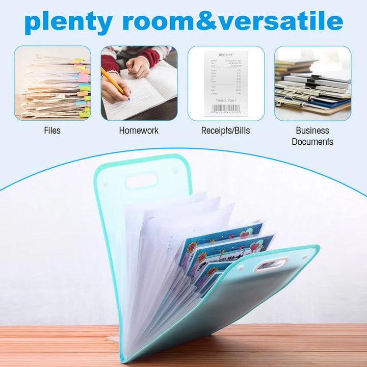 Portable document organizer in blue, 13 extendable pockets, made from durable pp plastic, office supplies
