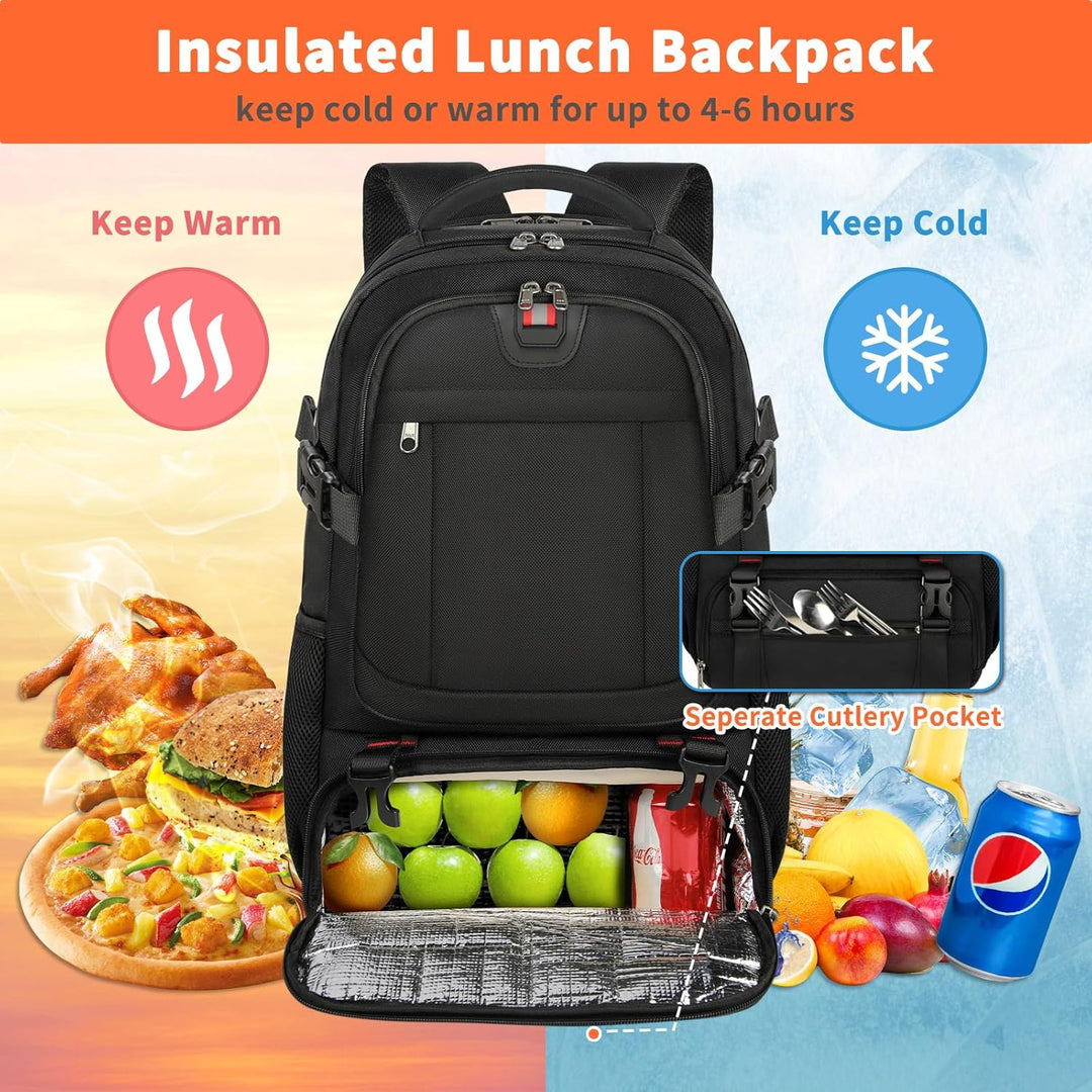Waterproof travel backpack, extra-large capacity, ideal for flights & long trips. Features USB port & padded laptop area.