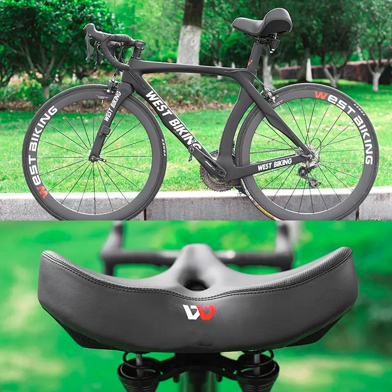 Unisex extra-wide bicycle saddle with memory foam for ultimate comfort on city, mountain & e-bikes.
