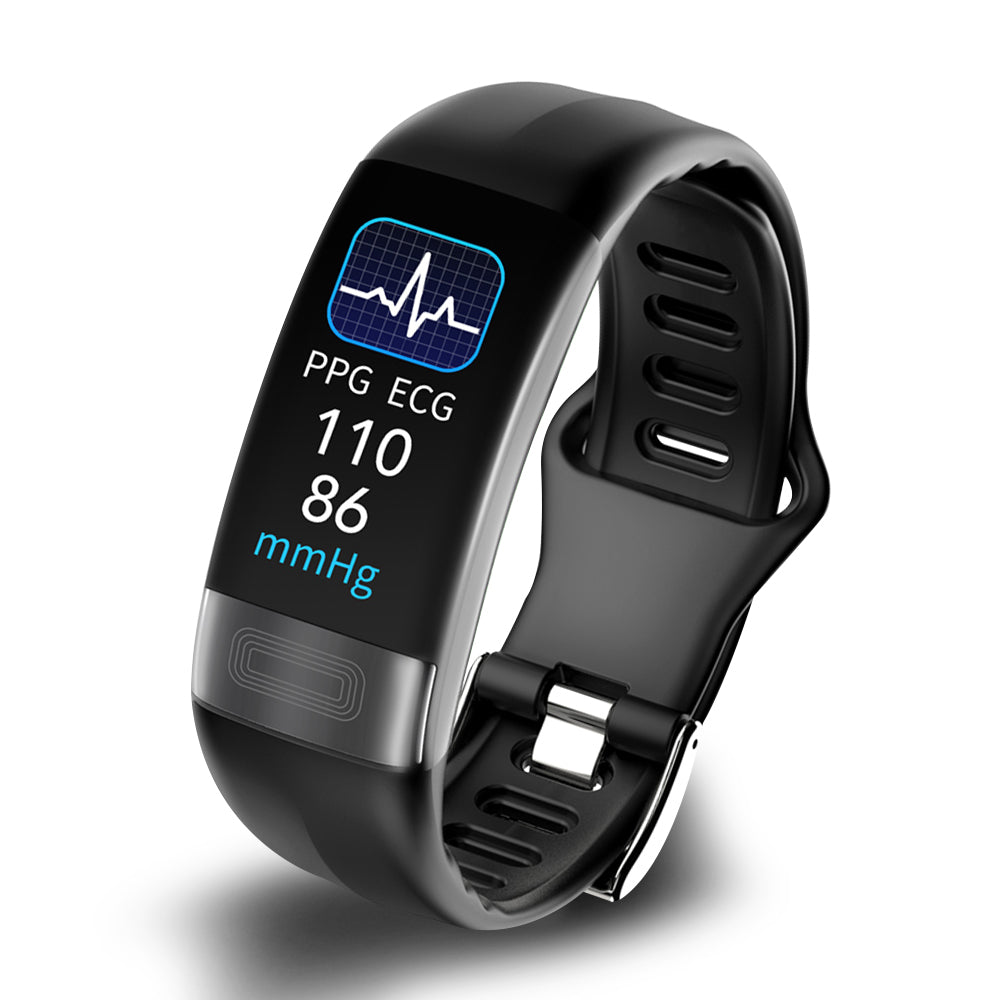 Unisex FDA approved wrist blood pressure monitor & health tracker smartwatch displaying heart rate & SpO2. Wearable tech.