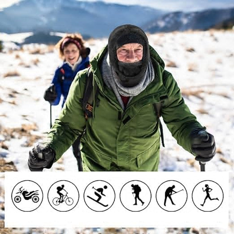 Unisex fleece balaclava ski mask spread flat, showcasing its full head and neck coverage design