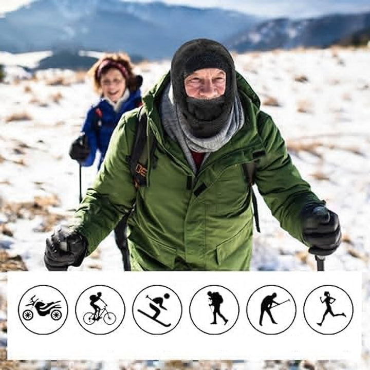 Unisex fleece balaclava ski mask spread flat, showcasing its full head and neck coverage design