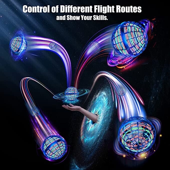 Unisex flying orb ball toy with vibrant LED lights, perfect for indoor & outdoor fun