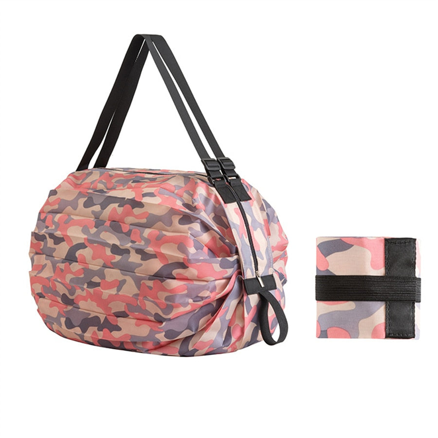 Unisex foldable travel carryall, large capacity & durable for trips. Reusable shopping tote for convenience.