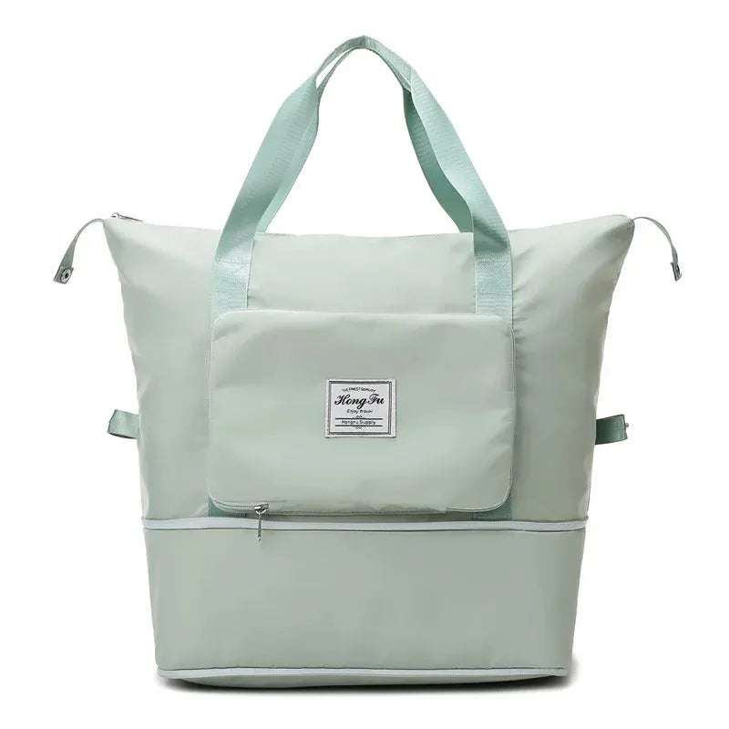 Durable and lightweight foldable duffel bag in a vibrant color, ready for a weekend getaway or gym use.