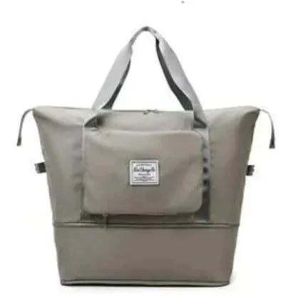Close-up of the waterproof fabric and sturdy zipper on the FlexCarry space-saving travel duffel bag.