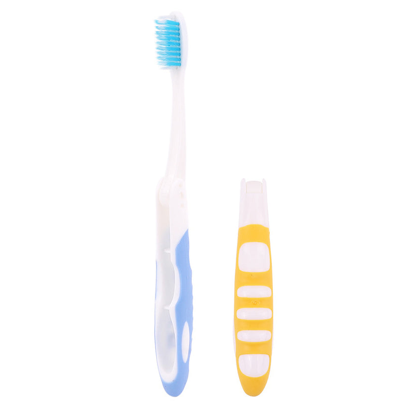 Kids' size folding travel toothbrush, yellow, promoting good oral care while traveling