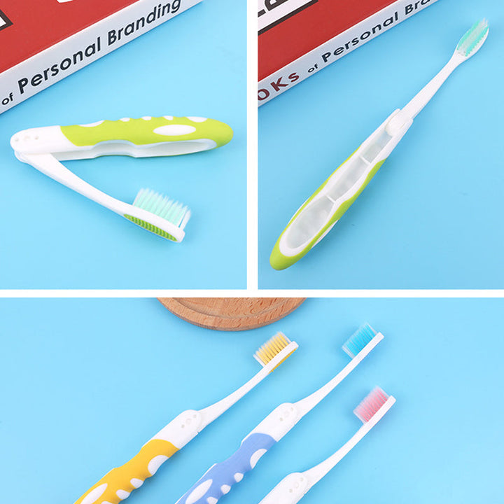 Unisex folding toothbrush next to a passport, emphasizing its travel-friendly nature