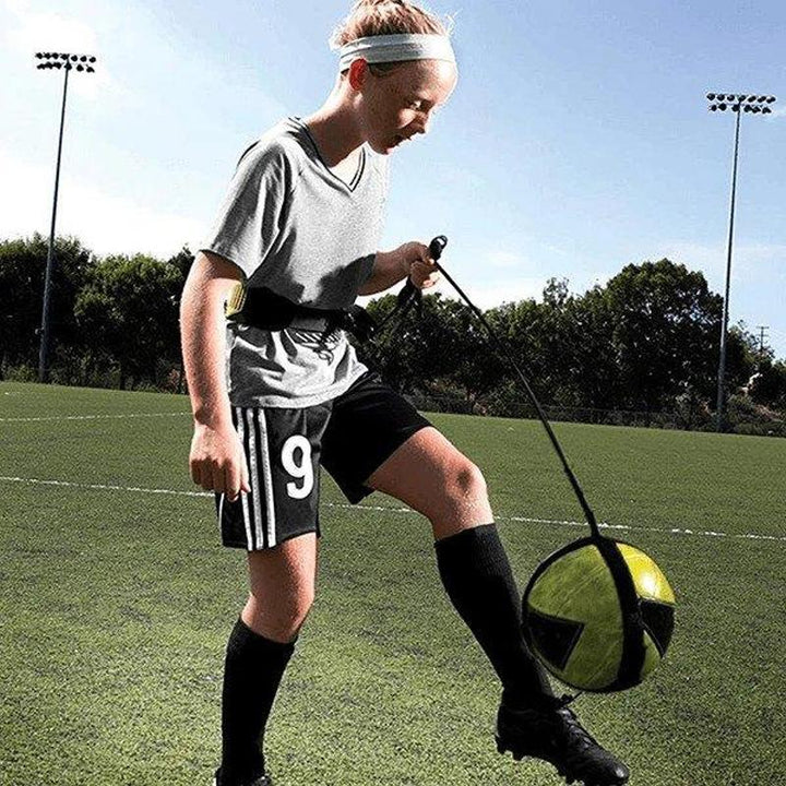 Athletic solo soccer training belt with adjustable cord, perfect for personal practice.
