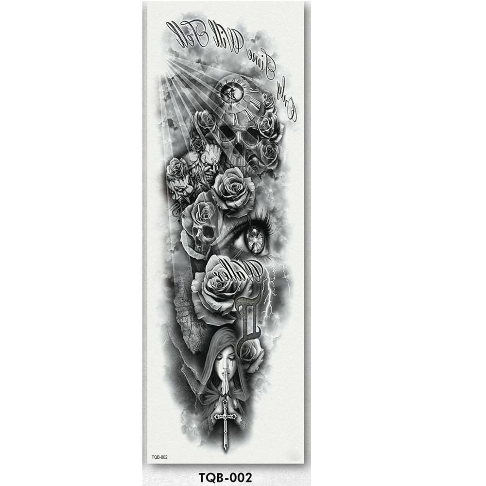 Easy to apply full arm temporary tattoo sleeve, black ink tribal art, unisex waterproof sticker accessory.