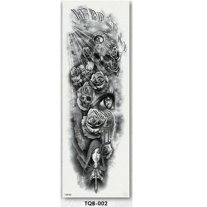 Easy to apply full arm temporary tattoo sleeve, black ink tribal art, unisex waterproof sticker accessory.