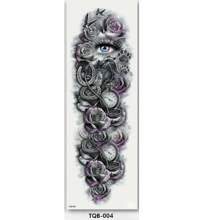 Unisex full arm temporary tattoo sleeve with mechanical gear and circuit designs, futuristic fake tattoo.