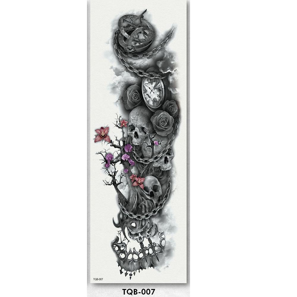 Full arm temporary tattoo sleeve displayed on an arm, black ink traditional Polynesian pattern, unisex.