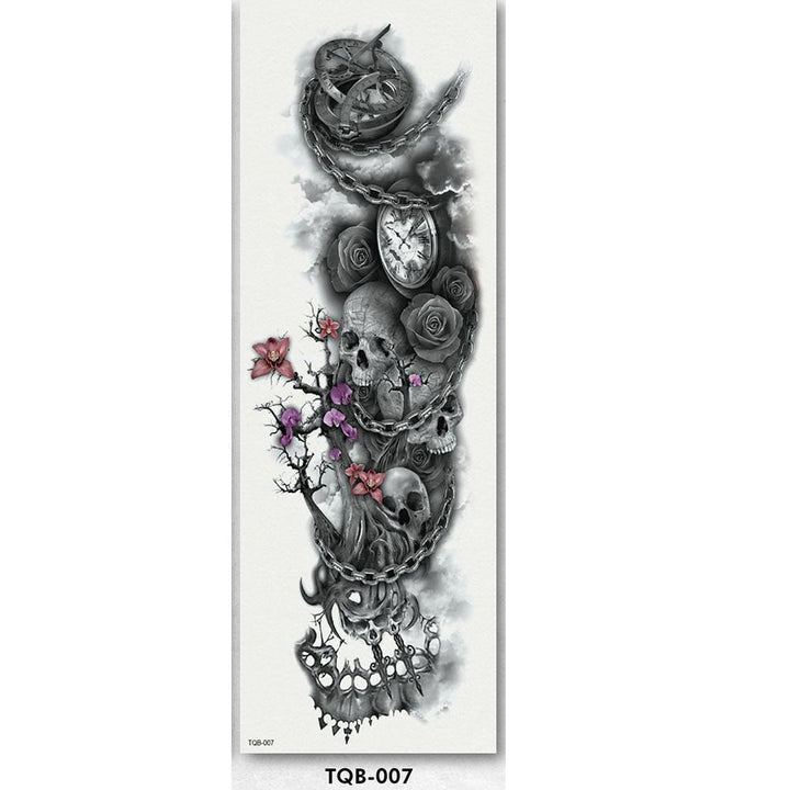 Full arm temporary tattoo sleeve displayed on an arm, black ink traditional Polynesian pattern, unisex.