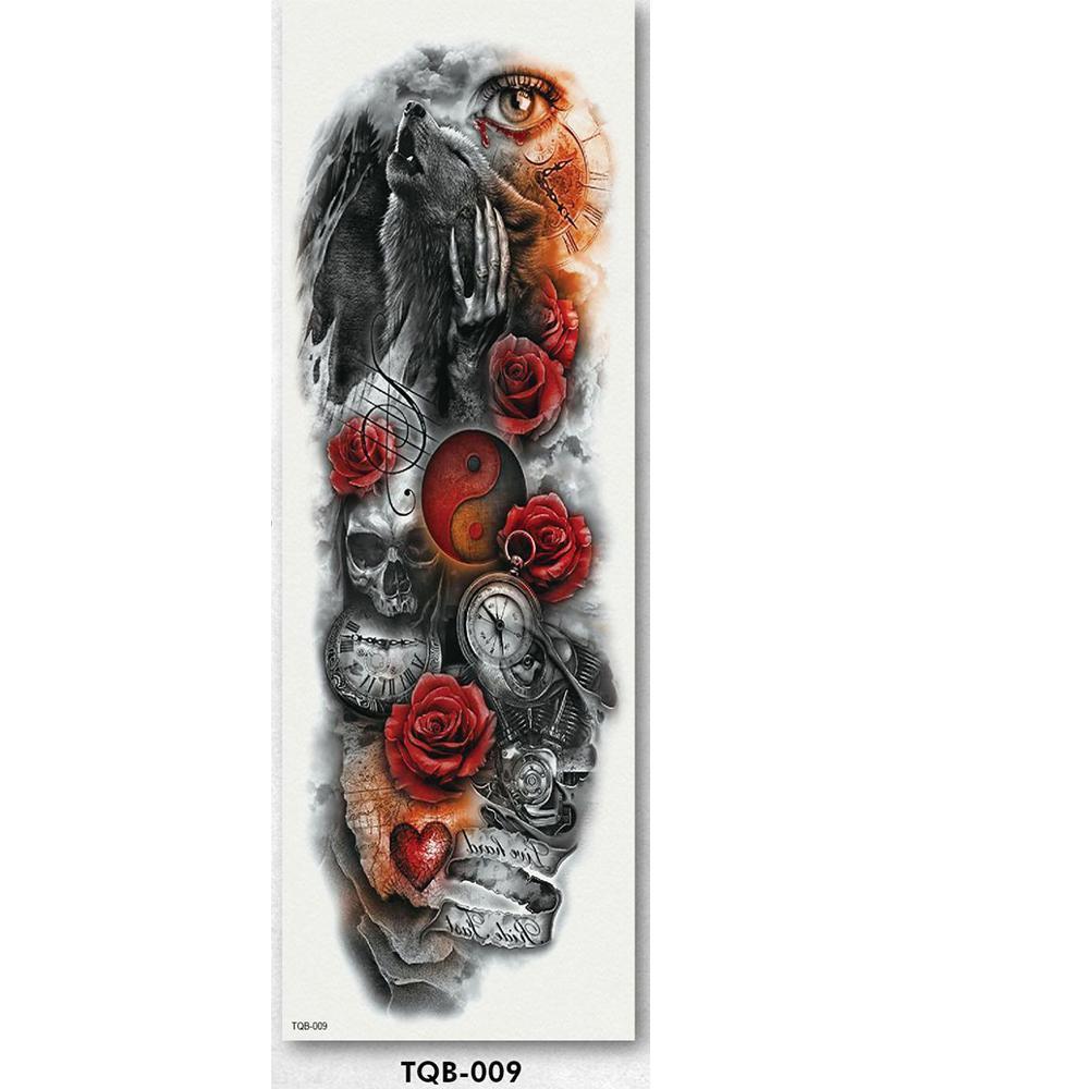 Long lasting full arm temporary tattoo sleeve, realistic human eye and raven, unisex fake tattoo accessory.
