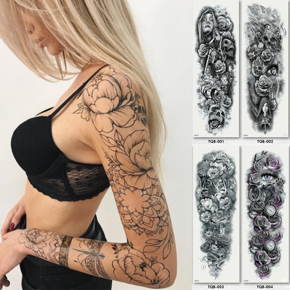 Pair of unisex temporary tattoo full arm sleeves, tribal patterns, easy to apply, waterproof fake body art.